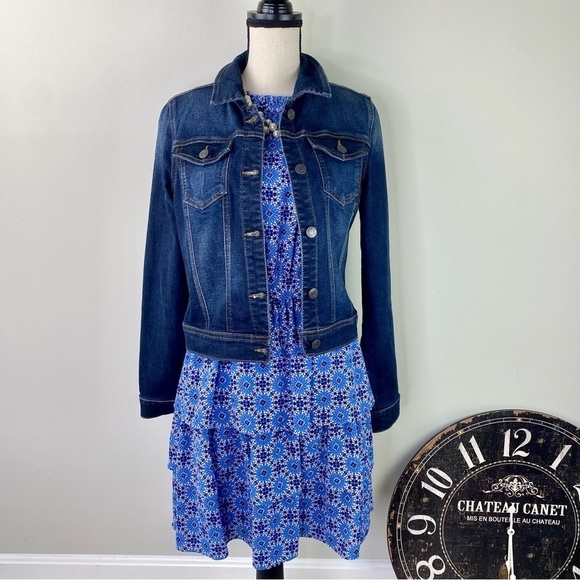 Banana Republic The Print Ruffle Dress blue tiered size 6 - Picture 7 of 15